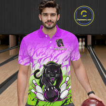 Load image into Gallery viewer, Custom Purple And Green Leopard Bowling Men Polo &amp; 1/4 Quarter Zip Shirt, Bowling League Team Shirt NBT890