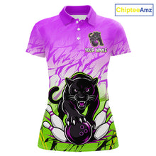 Load image into Gallery viewer, Custom Purple And Green Leopard Bowling Women Polo &amp; 1/4 Quarter Zip Shirt, Bowling League Team Shirt NBT890