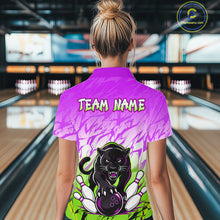 Load image into Gallery viewer, Custom Purple And Green Leopard Bowling Women Polo &amp; 1/4 Quarter Zip Shirt, Bowling League Team Shirt NBT890