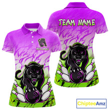 Load image into Gallery viewer, Custom Purple And Green Leopard Bowling Women Polo &amp; 1/4 Quarter Zip Shirt, Bowling League Team Shirt NBT890