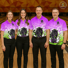 Load image into Gallery viewer, Custom Purple And Green Leopard Bowling Women Polo &amp; 1/4 Quarter Zip Shirt, Bowling League Team Shirt NBT890