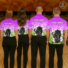 Load image into Gallery viewer, Custom Purple And Green Leopard Bowling Men Polo &amp; 1/4 Quarter Zip Shirt, Bowling League Team Shirt NBT890