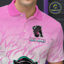 Load image into Gallery viewer, Custom Pink And Turquoise Leopard Bowling Men Polo &amp; 1/4 Quarter Zip Shirt, Bowling League Team Shirt NBT891