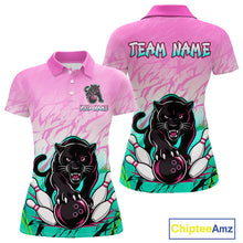 Load image into Gallery viewer, Custom Pink And Turquoise Leopard Bowling Women Polo &amp; 1/4 Quarter Zip Shirt, Bowling League Team Shirt NBT891