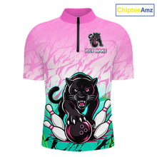 Load image into Gallery viewer, Custom Pink And Turquoise Leopard Bowling Men Polo &amp; 1/4 Quarter Zip Shirt, Bowling League Team Shirt NBT891