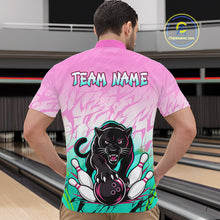 Load image into Gallery viewer, Custom Pink And Turquoise Leopard Bowling Men Polo &amp; 1/4 Quarter Zip Shirt, Bowling League Team Shirt NBT891