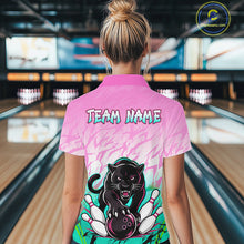 Load image into Gallery viewer, Custom Pink And Turquoise Leopard Bowling Women Polo &amp; 1/4 Quarter Zip Shirt, Bowling League Team Shirt NBT891