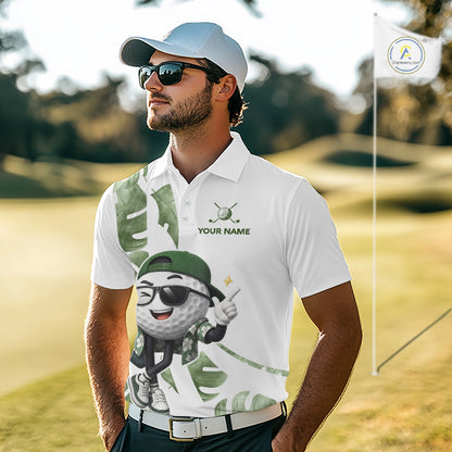 Funny Golf Ball Tropical Pattern Custom Mens Golf Polo Shirts, Golfing Gifts|Green NBT709