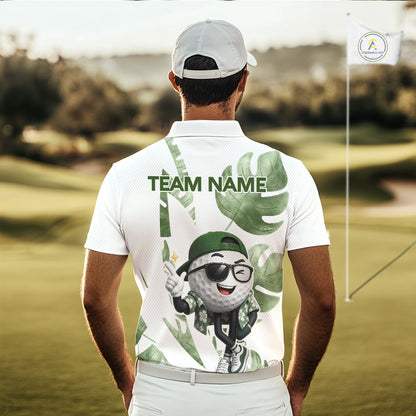 Funny Golf Ball Tropical Pattern Custom Mens Golf Polo Shirts, Golfing Gifts|Green NBT709