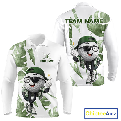 Funny Golf Ball Tropical Pattern Custom Mens Golf Polo Shirts, Golfing Gifts|Green NBT709