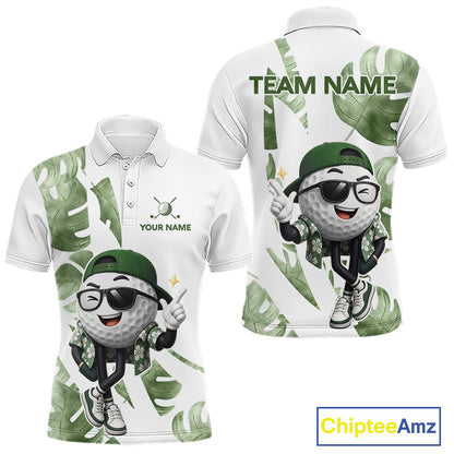 Funny Golf Ball Tropical Pattern Custom Mens Golf Polo Shirts, Golfing Gifts|Green NBT709