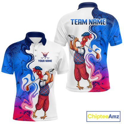 Funny Rooster Camouflage Golf Polo Shirt Men Front and back View Custom Name