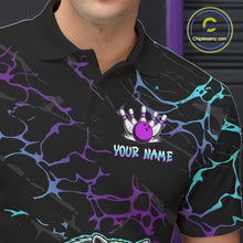 Load image into Gallery viewer, Neon Blue Purple Funny Raccoon Bowling Team Shirt Customized Bowling League Polo &amp; 1/4 Zip Gift For Men NBT893