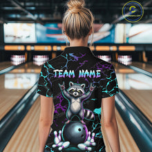 Load image into Gallery viewer, Neon Blue Purple Funny Raccoon Bowling Team Shirt Customized Bowling League Polo &amp; 1/4 Zip Gift For Women NBT893