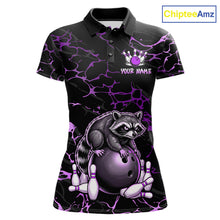 Load image into Gallery viewer, Purple Funny Raccoon Bowling Team Shirt Customized Bowling League Polo &amp; 1/4 Zip Gift For Women NBT894