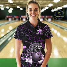 Load image into Gallery viewer, Purple Funny Raccoon Bowling Team Shirt Customized Bowling League Polo &amp; 1/4 Zip Gift For Women NBT894