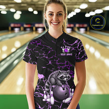 Load image into Gallery viewer, Purple Funny Raccoon Bowling Team Shirt Customized Bowling League Polo &amp; 1/4 Zip Gift For Women NBT894