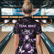 Load image into Gallery viewer, Purple Funny Raccoon Bowling Team Shirt Customized Bowling League Polo &amp; 1/4 Zip Gift For Women NBT894