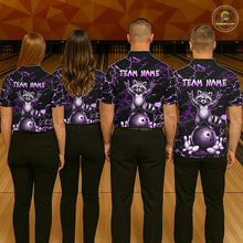 Load image into Gallery viewer, Purple Funny Raccoon Bowling Team Shirt Customized Bowling League Polo &amp; 1/4 Zip Gift For Men NBT894