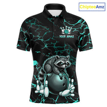 Load image into Gallery viewer, Turquoise Funny Raccoon Bowling Team Shirt Customized Bowling League Polo &amp; 1/4 Zip Gift For Men NBT895