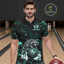 Load image into Gallery viewer, Turquoise Funny Raccoon Bowling Team Shirt Customized Bowling League Polo &amp; 1/4 Zip Gift For Men NBT895