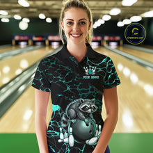 Load image into Gallery viewer, Turquoise Funny Raccoon Bowling Team Shirt Customized Bowling League Polo &amp; 1/4 Zip Gift For Women NBT895