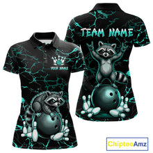 Load image into Gallery viewer, Turquoise Funny Raccoon Bowling Team Shirt Customized Bowling League Polo &amp; 1/4 Zip Gift For Women NBT895