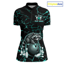 Load image into Gallery viewer, Turquoise Funny Raccoon Bowling Team Shirt Customized Bowling League Polo &amp; 1/4 Zip Gift For Women NBT895