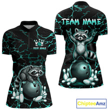 Load image into Gallery viewer, Turquoise Funny Raccoon Bowling Team Shirt Customized Bowling League Polo &amp; 1/4 Zip Gift For Women NBT895