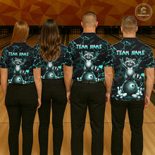 Load image into Gallery viewer, Turquoise Funny Raccoon Bowling Team Shirt Customized Bowling League Polo &amp; 1/4 Zip Gift For Women NBT895