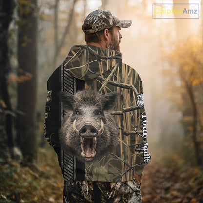 Personalized Wild Hog Hunting Camo Custom Name Best Gifts for Hunters, Boar Hunting Clothes NBT115