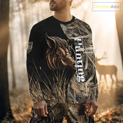 Beautiful Wild Boar Hunting Grass Camo Shirts for Hunters, Boar Hunting Clothing, Hunting Gifts NBT209