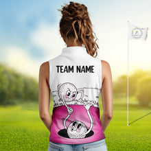 Load image into Gallery viewer, Pink Funny Sleeveless Golf Rescue Team Polo Shirt Custom Name, Golf Ball Cartoon Polo, White Golf Shirt NBT600