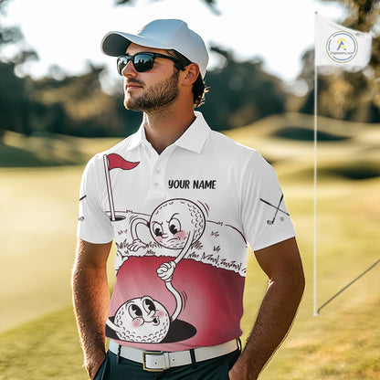 Red Funny Golf Rescue Team Polo Shirt Custom Name, Golf Ball Cartoon Polo, White Golf Shirt NBT601