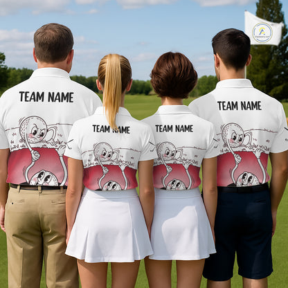 Red Funny Golf Rescue Team Polo Shirt Custom Name, Golf Ball Cartoon Polo, White Golf Shirt NBT601