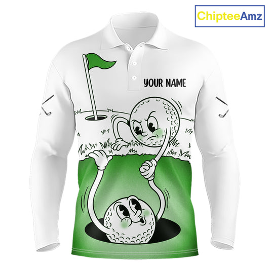 Green Funny Golf Rescue Team Polo Shirt Custom Name, Golf Ball Cartoon Polo, Golf Gifts NBT602