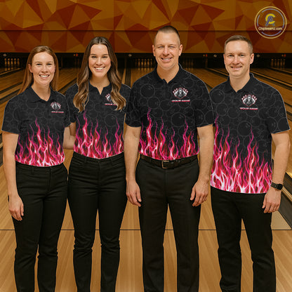 Custom Red Fire Flame Grim Reaper Skull Bowling Menpolo & 1/4 Quarter Zip Shirt, Halloween Outfit NBT902