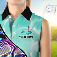 Load image into Gallery viewer, Womens Sleeveless Golf Polo Shirt Holographic Marble Golf Pattern For Team, Golf Attire For Women|Turquoise NBT728