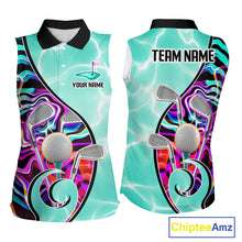 Load image into Gallery viewer, Womens Sleeveless Golf Polo Shirt Holographic Marble Golf Pattern For Team, Golf Attire For Women|Turquoise NBT728