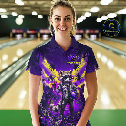 Funny Cool Raccoon Bowling Ball Shirt For Women Custom Blue Tropical Team Jersey Bowling League NBT903