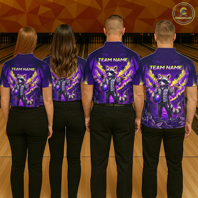 Funny Cool Raccoon Bowling Ball Shirt For Women Custom Blue Tropical Team Jersey Bowling League NBT903