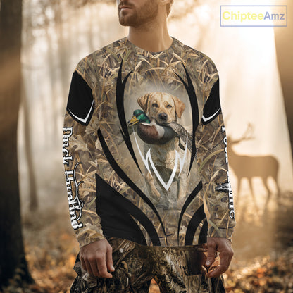 Mallard Duck Hunting Yellow Labrador Retriever Camo 3D Custom Name Shirts, Hunting Gifts NBT220
