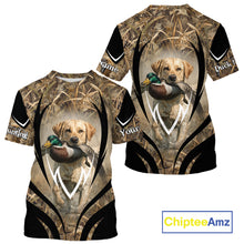 Load image into Gallery viewer, Mallard Duck Hunting Yellow Labrador Retriever Camo 3D Custom Name Shirts, Hunting Gifts NBT220