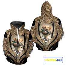 Load image into Gallery viewer, Mallard Duck Hunting Yellow Labrador Retriever Camo 3D Custom Name Shirts, Hunting Gifts NBT220