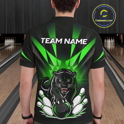 Custom Black And Green Leopard Bowling Jerseys, Leopard Bowling Team Men Polo & 1/4 Quarter-Zip Shirts NBT915