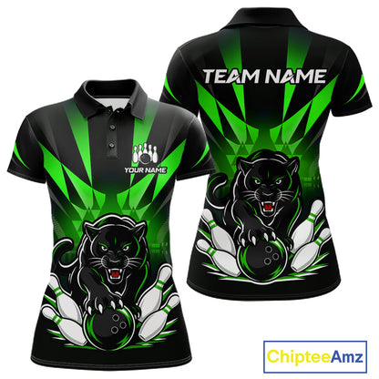 Custom Black And Green Leopard Bowling Jerseys, Leopard Bowling Team Women Polo & 1/4 Quarter-Zip Shirts NBT915