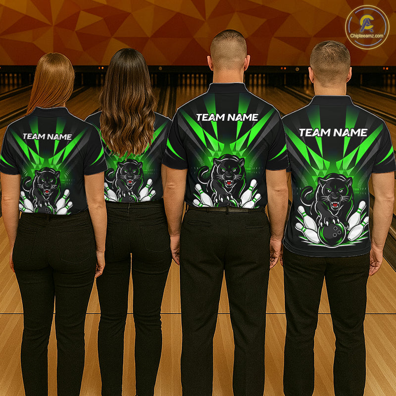 Custom Black And Green Leopard Bowling Jerseys, Leopard Bowling Team Women Polo & 1/4 Quarter-Zip Shirts NBT915