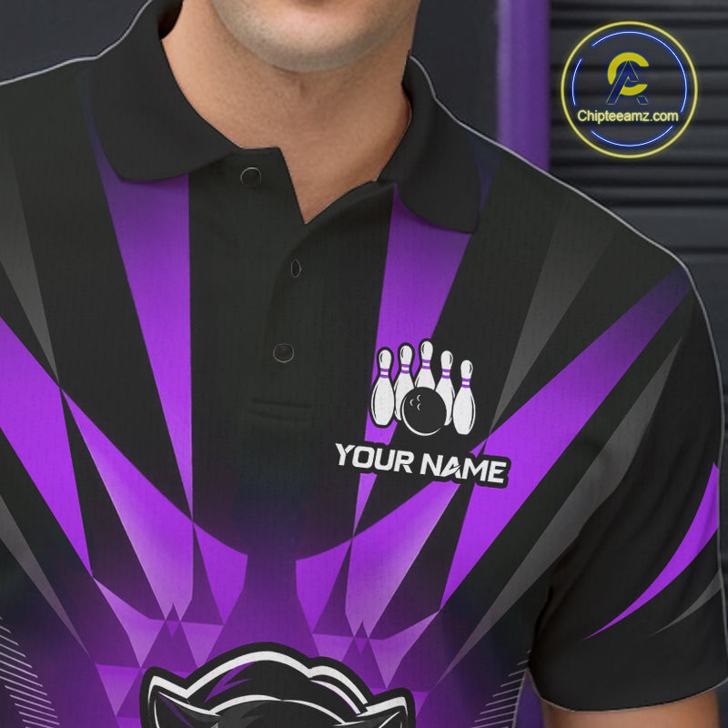 Custom Black And Purple Leopard Bowling Jerseys, Leopard Bowling Team Men Polo & 1/4 Quarter-Zip Shirts NBT916