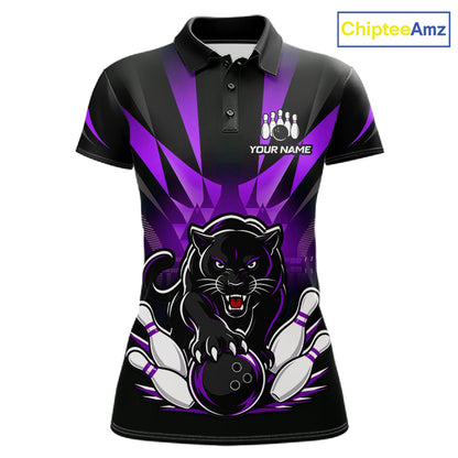 Custom Black And Purple Leopard Bowling Jerseys, Leopard Bowling Team Women Polo & 1/4 Quarter-Zip Shirts NBT916