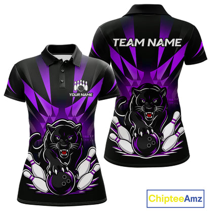 Custom Black And Purple Leopard Bowling Jerseys, Leopard Bowling Team Women Polo & 1/4 Quarter-Zip Shirts NBT916